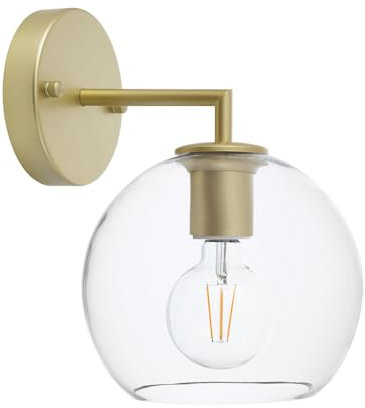 LEDKIA LIGHTING - Lámpara de Pared Round Bern | Diseño Retro Elegante | Compatible con Bombilla LED E27 | Uso Interior IP20 | Dimensiones 26x22x18 cm, Dorado, Cristal