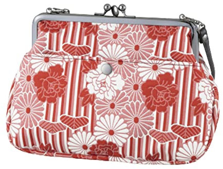 Vintage Kiss Lock Purses and Handbags Crossbody Bag/Made in Japan Japanese Bag Evening Clutch Buckle Purse Shoulder Bag, Small Size / Retro Flower Kimono Cloth Red, S