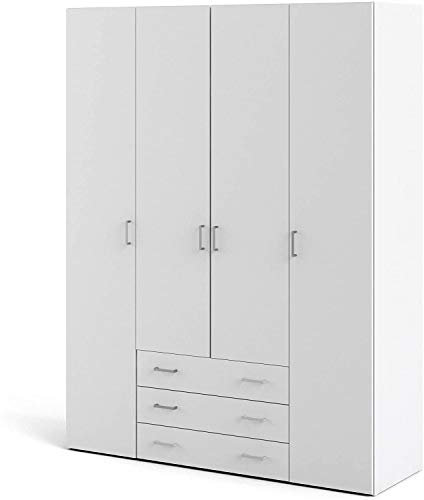 Dmora - Armoire à quatre portes et trois tiroirs, couleur blanche, Dimensions 154 x 200 x 49 cm