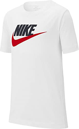 Nike Jungen B Nsw Tee Futura Icon Td T-Shirt, White/Obsidian/University Red, S EU