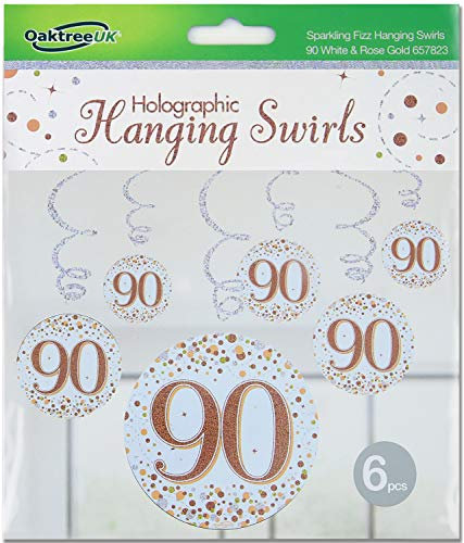 OakTree Sparkling Fizz Hanging Swirls 90th White & Rose Gold 6pcs