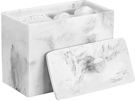 Luxspire Wattestäbchen Behälter und Wattepadspender, 2 Fächer Tampon Aufbewahrung Spender Makeup Organizer Aufbewahrungsbox mit Deckel für Wattestäbchen Q-Tips Wattepads Baumwollbehälter, Kies Weiß