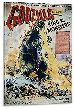 LOPOA Godzilla Vintage Poster Poster dekorative Malerei Leinwand Wandkunst Wohnzimmer Poster Schlafzimmer Malerei 12x18inch(30x45cm)