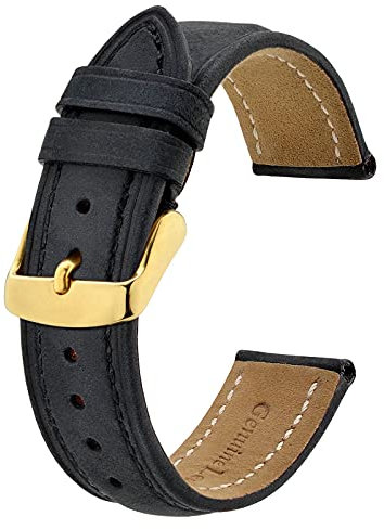 BISONSTRAP Vintage Uhrenarmbänder mit Gold Schnalle, Leder Ersatzband 14mm (Schwarz)