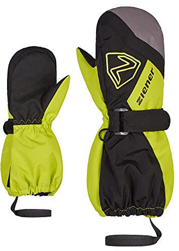Ziener Unisex Baby Laurus Ski-Fäustlinge/Winter | wasserdicht, Lange Stulpe, reflektierend, Black.Lime, 110cm