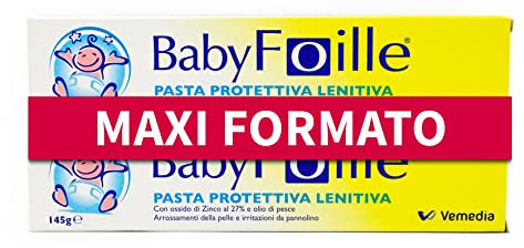 Foille Baby, Pasta protettiva e lenitiva neonato, Per arrossamenti della pelle e irritazione da pannolino nei bambini, Con Ossido di Zinco e Olio di Pesce, Senza Parabeni, 2 tubetti da 145 g
