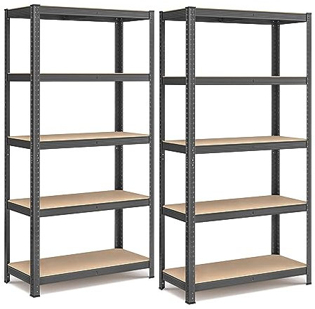 SONGMICS Schwerlastregal, 2er Set, Kellerregal, Lagerregal, 40 x 90 x 180 cm, Regal mit Stahlgestell, jeweils bis 875 kg belastbar, 5 verstellbare Ablagen, grau GLR040G02