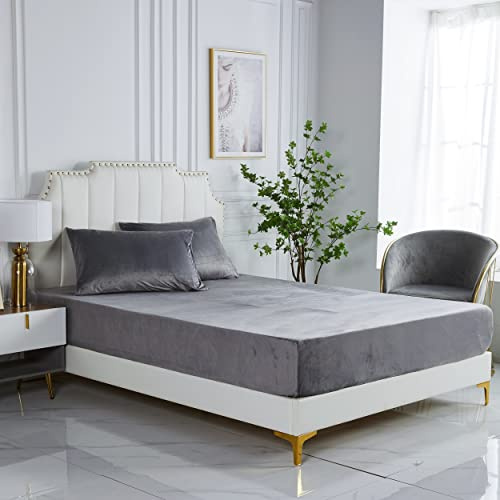 Damier Winter Spannbettlaken 90x200cm Grau Anthrazit Flanell Plüsch Spannbetttuch Weiches und Warmes Bettlaken geeignet für Matratzen bis 30cm