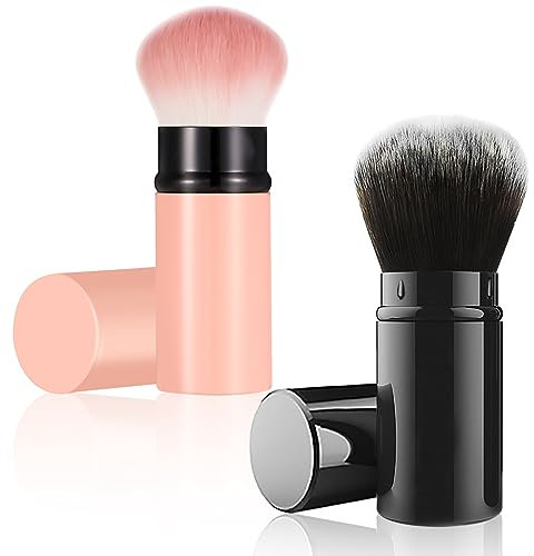 Falliny Lot de 2 pinceaux de maquillage Kabuki rétractables pour le visage, le blush, le bronze, le polissage, les cosmétiques en poudre sans défaut