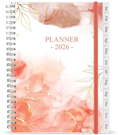 Terminkalender 2022-2023, A5 Wochenplaner mit monatlichen Tabs, Gesäßtasche, elastischer Verschluss, flexibler Verschluss, Doppeldrahtbindung, Terminplaner, Rosa