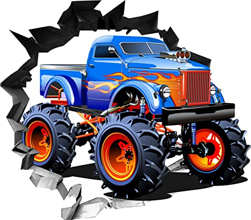 BLACK LABEL GRAFX® Wandtattoo Aufkleber WallArtML280 Wandbild MonsterTruck LKW Mauerloch 3D Effekt verschiedene Größen Deko Wohnung Kinderzimmer (113 x 99 cm)