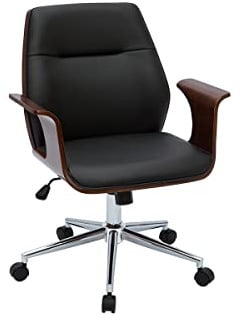Miliboo Chaise de Bureau à roulettes Design Noir, Bois foncé Noyer et Acier chromé RUFIN