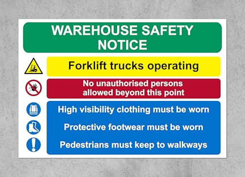 Warehouse safety notice forklift trucks operating safety sign - 1mm Plastic sign (600mm x 400mm)