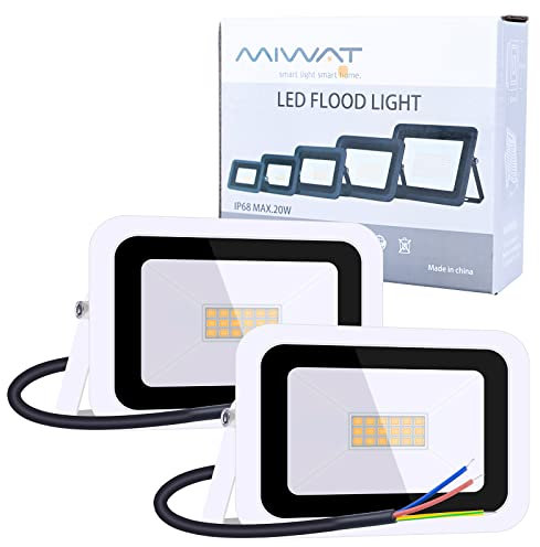 MIWATT Faretti a LED per esterni 20W luci a LED per esterni IP68 1800 lumen, luce bianca calda,parco, patio, giardino, garage,2 Pezzi