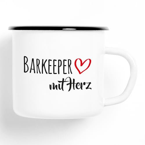 huuraa Emaille Tasse Barkeeper mit Herz 300ml Vintage mit Motiv für die tollsten Menschen