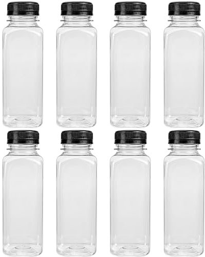 Cabilock 8 Stücke Kunststoff Saftflaschen Transparente Wiederverwendbar Leere Milchflaschen Plastik Wasserflaschen Kunststoffflaschen Trinkflasche zum Befüllen für Milch Saft Smoothie Getränken 300ml
