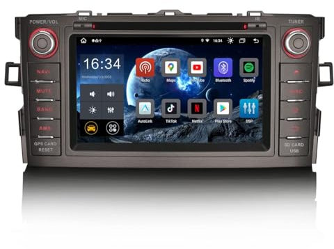 Erisin 7 Pulgadas 8-núcleos 4GB+64GB Android 14 Radio Coche Bluetooth Navegador GPS para Toyota AURIS Soporte CarPlay Android Auto DSP WiFi Dab+ TPMS 4G OBD2 FM USB Control del Volante TDT CD Player