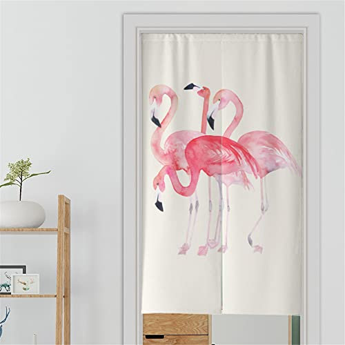 Surwin Japanischer Stil Türvorhang, Tier Motiv Japan Noren Raumteiler Tapisseri Leinen Lang Vorhänge Partition Gardinen Tür Vorhang Tapisseri für die Türdekoration (65x90cm,Flamingo 4)