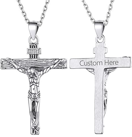 Supcare INRI Kreuz Kette mit Gravur Herren Jesus Kruzifix Anhänger 925 Sterling Silber Halskette Christlich Region Kreuzanhänger Cross Necklace Hip Hop Modeschmuck für Männer Jungen