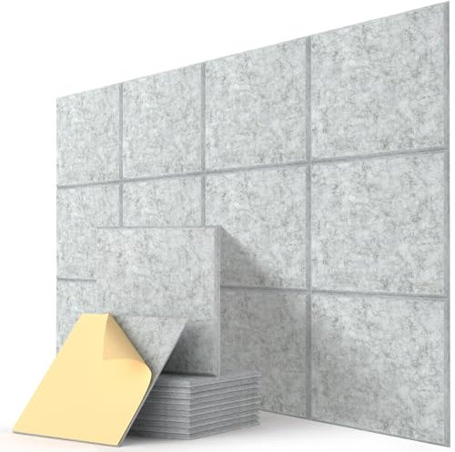 Sound Proofing Panels, Kuchoow Acoustic Panels Self-Adhesive, 12 Pcs High Density Soundproofing Panels for Ceiling/Door/Wall Decoration and Acoustic Treatment (12 X 12 X 0.4) Gray
