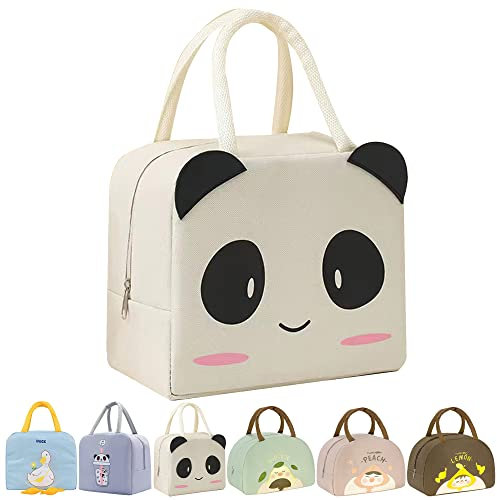 Wylhxyqq Lunch Bag ,Waterproof Portable Lunch Box Bag, Reusable Lunch Cooler Bags, Insulated Lunch Bags,for Women, Men, Kids and Students Travel Work Picnic Office and School (Beige Panda)