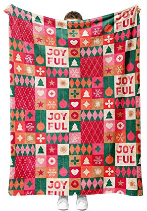 Surwin Flanelldecke Kuscheldecke Rotes Grünes Plaid-Weihnachten Druck Weiche Warm Flauschige Mikrofaser Wohndecke, Tagesdecke, Babydecke, Sofadecke, Xmas Geschenk (100x150cm,Frohe Weihnachten)