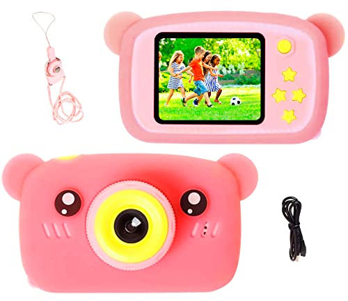 EXTRALINK Kinderkamera H25, Digitalkamera 1080P 30fps Kids Kamera, Robustes Gehäuse 2 Zoll LCD Display, Digitalkamera Kinder 12MP, Speicherkartensteckplatz, integrierte Spiele, USB, Rosa