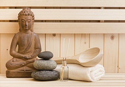 wandmotiv24 Fototapete Finnische Sauna, Wellnesszubehör, 200 x 140cm - selbstklebende Vliestapete 150g, Wanddeko, Wandbild, Wandtapete, Wellnes, Spa, Entspannung M0965
