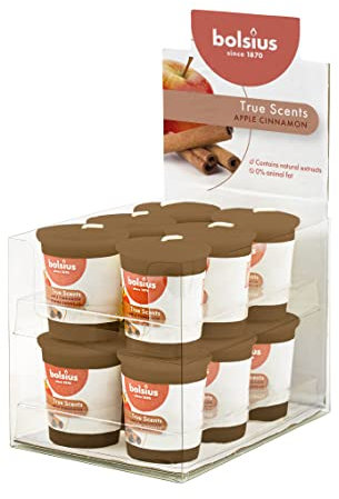 Bolsius True Scents - Duft Votiv Kerzen - Apfel-Zimt - Braun - 12 Stk - Länge Brenndauer 15 Stunden - Votivkerzen - Mit natürlichen Extrakten - Enthält Natürliches Pflanzenwachs - Ohne Palmöl