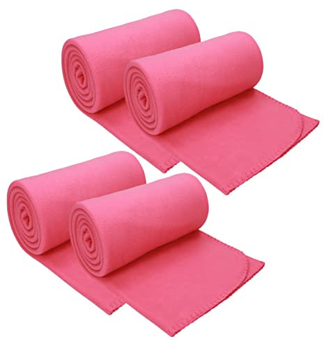 Betz 4 Stück Fleecedecke Kuscheldecke Wohndecke Größe 130 cm x 170 cm Farbe Fuchsia