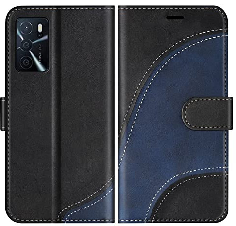 BoxTii Hülle für Oppo A16 4G / Oppo A16s / Oppo A54s / Oppo A55 5G / Oppo A53S 5G, PU Leder Handyhülle, Ledertasche Klapphülle Schutzhülle mit Kartenfächer und Magnetverschluss, Schwarz