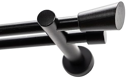 Garesa Gardinenstange Molis Ø 20mm, 2-läufig, Schwarz lackiert I Stabile Vorhangstange ohne Ringe I Mit Endknopf Keil I Auch für mittelschwere Vorhänge I 320cm