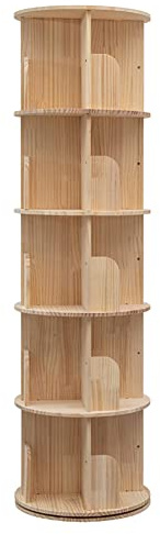 Bear Qiaqia Drehbares Bücherregal, 360°-Display, 5 Etagen, bodenstehend, Bücherregal, Aufbewahrungsregal für Kinder und Erwachsene, schmales Bücherregal aus Holz, Organizer für Schlafzimmer