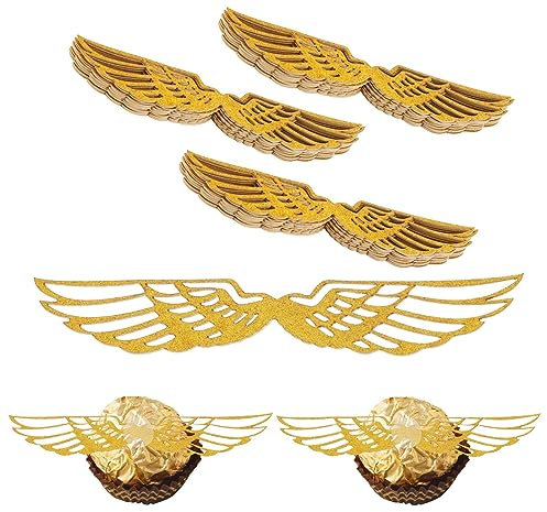 50 Stück Geburtstags Deko, Gold Glitter Flügel Kuchen Dekoration Cake Topper Gold Glitter Wings Cake Decoration Für Bonbons Kuchen Cupcakes Party Mottoparty