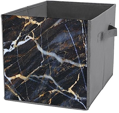 Zusammenklappbare Aufbewahrungskörbe aus blau-goldenem Marmor mit zwei Griffen, langlebige Aufbewahrungskörbe aus PU-Stoff für Schrank, Regale, Spielzeug, würfelförmige Aufbewahrungskörbe 27,9 x 27,9