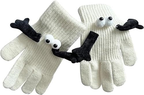 Hualabo Winter Warme Magnetische Handschuhe, Lustige Winterhandschuhe für Stricken, Warme Handschuhe für Frauen, Paar Handschuhe, Touchscreen Handschuhe, Warme Handschuhe für Frauen, weiß, One size