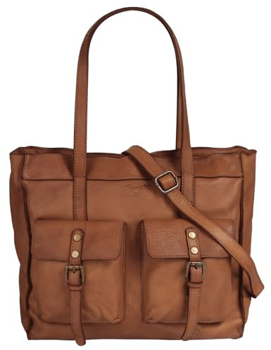 Samantha Look Shopper Echt Leder Damen 022060 Made in Italy, Vintage Umhängetasche, geräumige Tasche, Smartphonefach