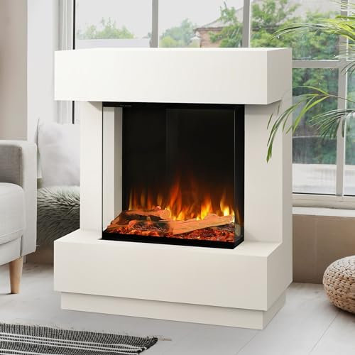 Noble Flame AURORA [Stand-Elektrokamin]: Weiß - smoky light/helles Rauchquarz