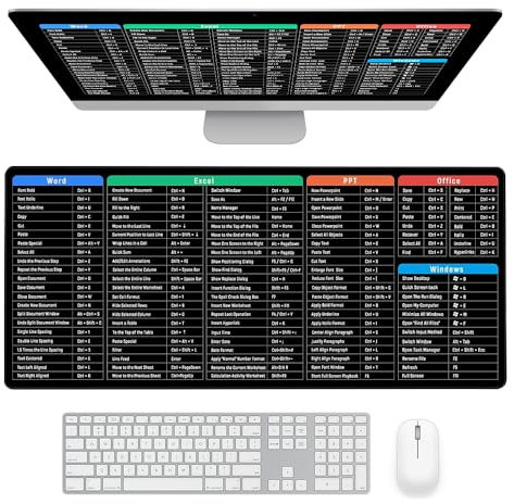 Lotvic Excel Shortcuts Mouse Mat, 80x30cm Excel Cheat Sheet Desk Mat, Multifunctional Large Gaming Mouse Pad, Clear Printing Non-Slip Big Mouse Mat for Laptop, Computer, Office, Home (80 x 30 cm)