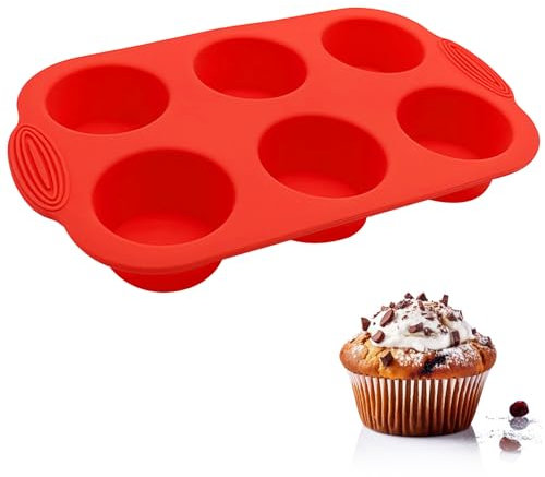 Feibety Deep and Jumbo Muffin Tray 6 Cup Large Silicone Muffins Pan,Non Stick Cupcake Tray,Silicone Muffin Cases,Silicon Bakeware,Baking Case,Baking Mould for Yorkshire Pudding,Bun,Cupcakes