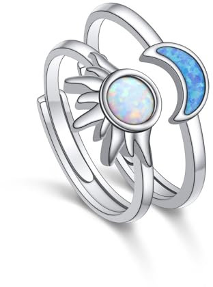 Flyow Mond und Sonne Paar Ringe Set 925 Sterling Silber Sonne Mond Passende Ringe Versprechensringe für Paare Verstellbare Verlobungs Eheringe für Sie und Ihn