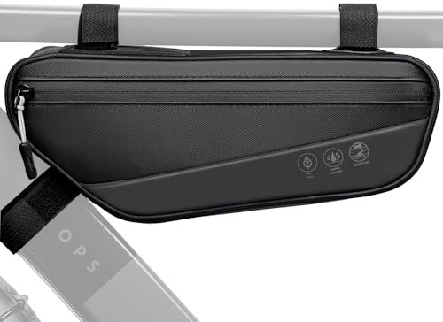 WOTOW Bike Frame Bag - 1.8L Waterproof Bicycle Top Tube Pouch with Side Pocket, Reflective Large Capacity Black Cycling Accessories for MTB, Road Mountain Bike Cycling Travel