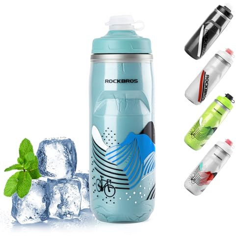 ROCKBROS Bidón Isotérmico 620ML, Botella Agua Bicicleta y Deporte sin BPA, a Prueba de Fugas con Tapa, Bidón Ciclismo y MTB