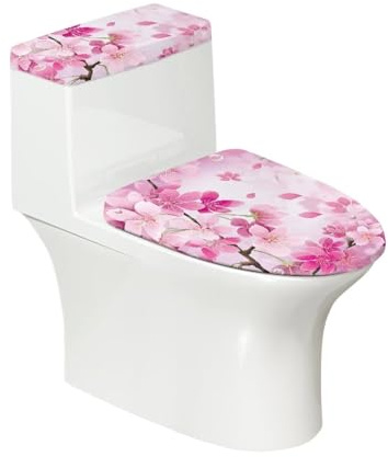 Oamsistay Pink Flower Toilet Lid Cover and Tank Lid Cover Machine Wash Bathroom Super Soft Toilet Lid Cover Set Seat Covers Fits Most Lids for Accessories Decor