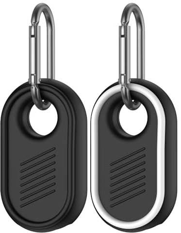 2pcs Étuis Silicone pour Samsung Galaxy SmartTag 2 2023, Porte Clé Anti-Chute Résistant aux Rayures Portable Protection Case pour SmartTag 2 Portefeuille Noir+Blanc
