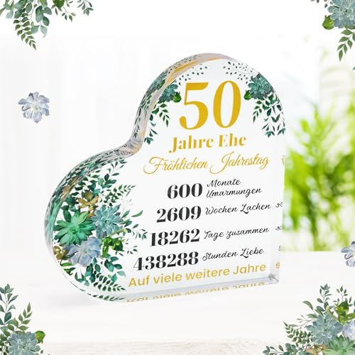 LOHAME Goldene Hochzeit Geschenke 50 Hochzeitstag Deko 50 Jahre Ehe Geschenk 50. Jahrestag Tischdeko Geschenk zum 50. Jubiläum Tisch Dekoration Jubiläumsgeschenk für Paare Männer Frauen