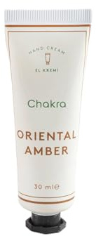 Chakra Handcreme 30 ml – Intensiv feuchtigkeitsspendende Vitamin E-Handpflege, leichte und schnell einziehende Formel, Hautschutzcreme für empfindliche Haut | Orientalischer Bernstein - Standard