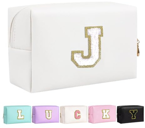 Trousse de Maquillage pour Filles et Femmes, personnalisée avec initiales, imperméable, en Cuir PU, Fermeture éclair, Organiseur de Voyage, Trousse de Toilette