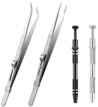 4 Stück Edelstahl Mini Kugelhalter Schmuck Pinzette Piercing Zange mit 4 Klauen Piercingzange für Kugelwechsel Schmuck Pick Up Werkzeug Kugel Zange Schmuck für Perlen Winzigen Objekten Chips