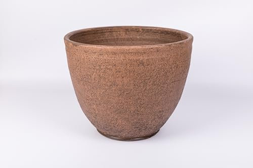 Maceta de barro rústico artesanal modelo cuenco alto de 25x30 cm.